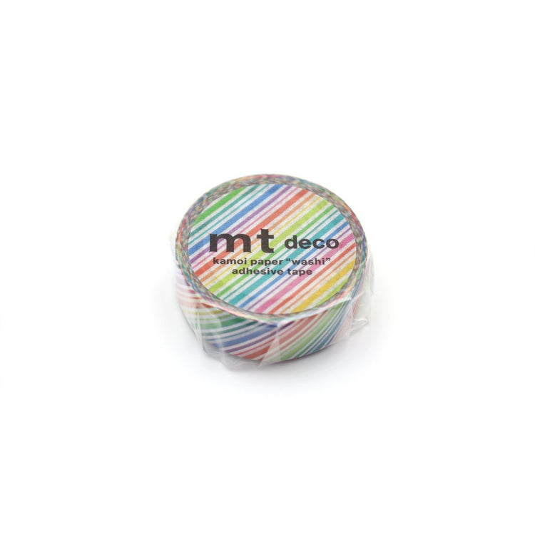 mt 1P Kamoi Washi Tape — Rainbow Stripe — rolled out on paper