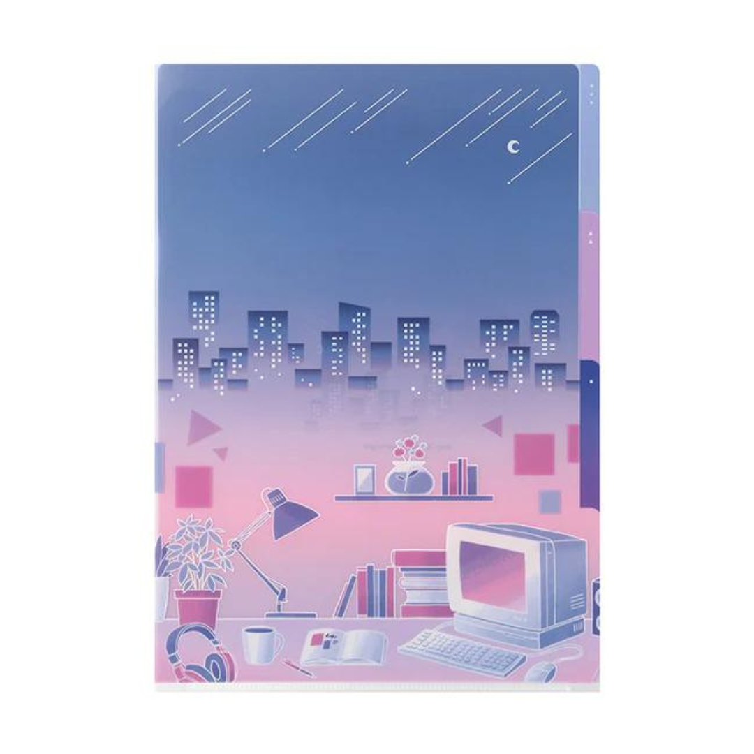 Midori A4 3-Pocket Clear Folder — City Pop — front view