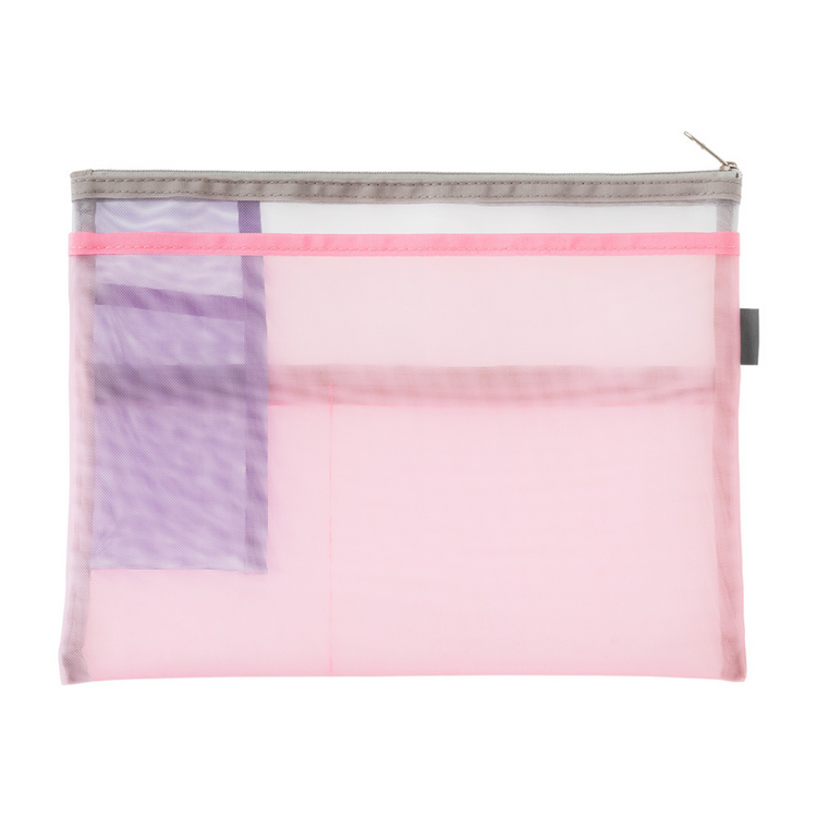 Midori Pen & Tool Pouch <B5> Mesh — Pink — with packaging