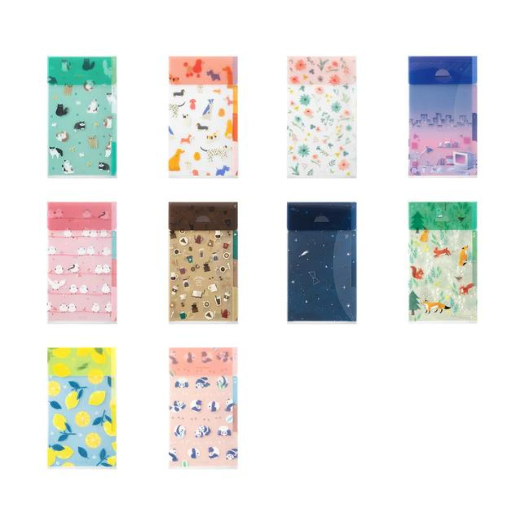 Midori A5 Slim 3-Pocket Clear Folder with Flap — Nordic Animals — detail view