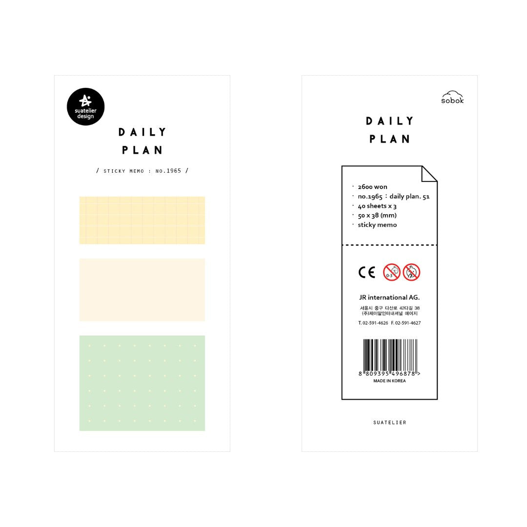 Suatelier Sticky Memo — Daily Plan .51 Pastel Grid (3) — front view