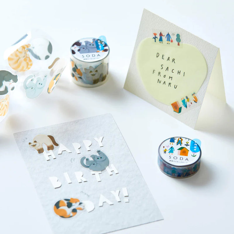 KITTA Soda Transparent Masking Tape — Rolling Cat — pattern detail