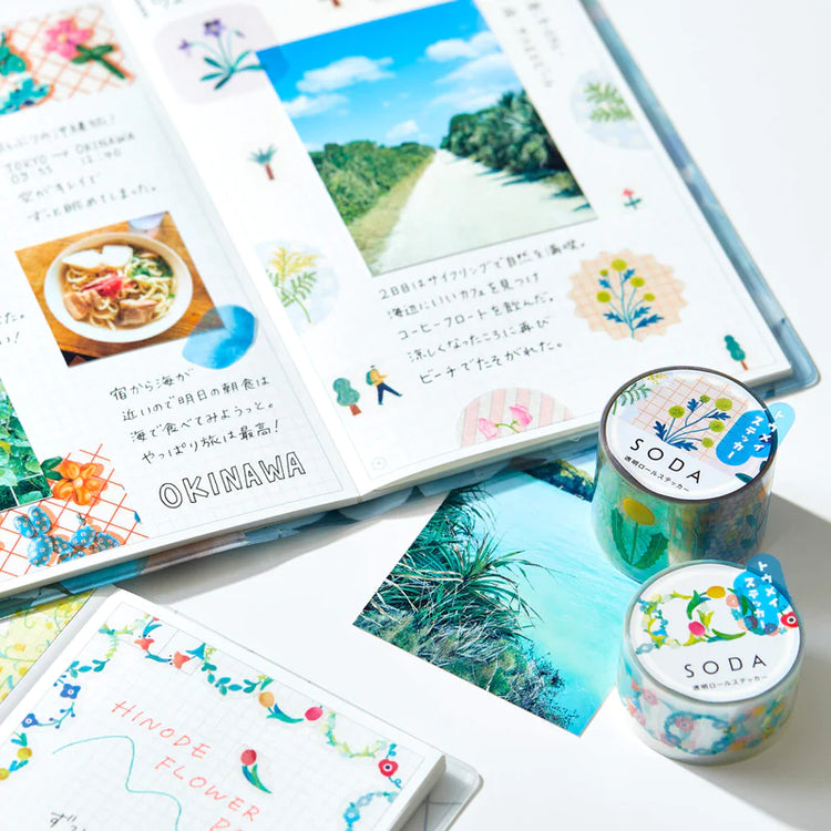 KITTA Soda Transparent Masking Tape — Wildflower — rolled out on paper