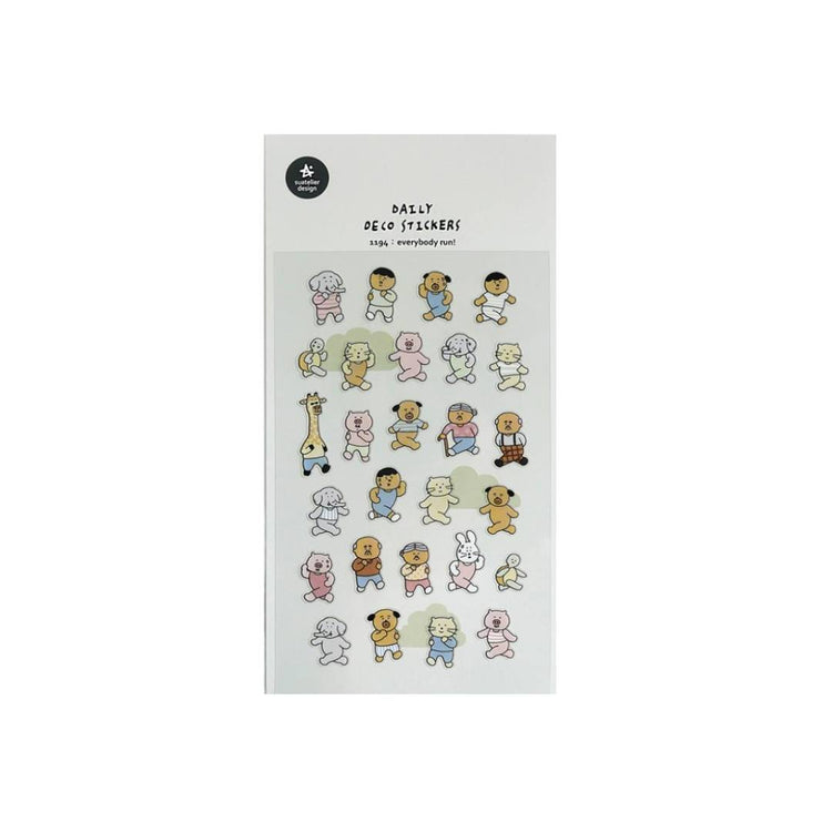 Suatelier Daily Deco Sticker — everybody run! — applied in a journal