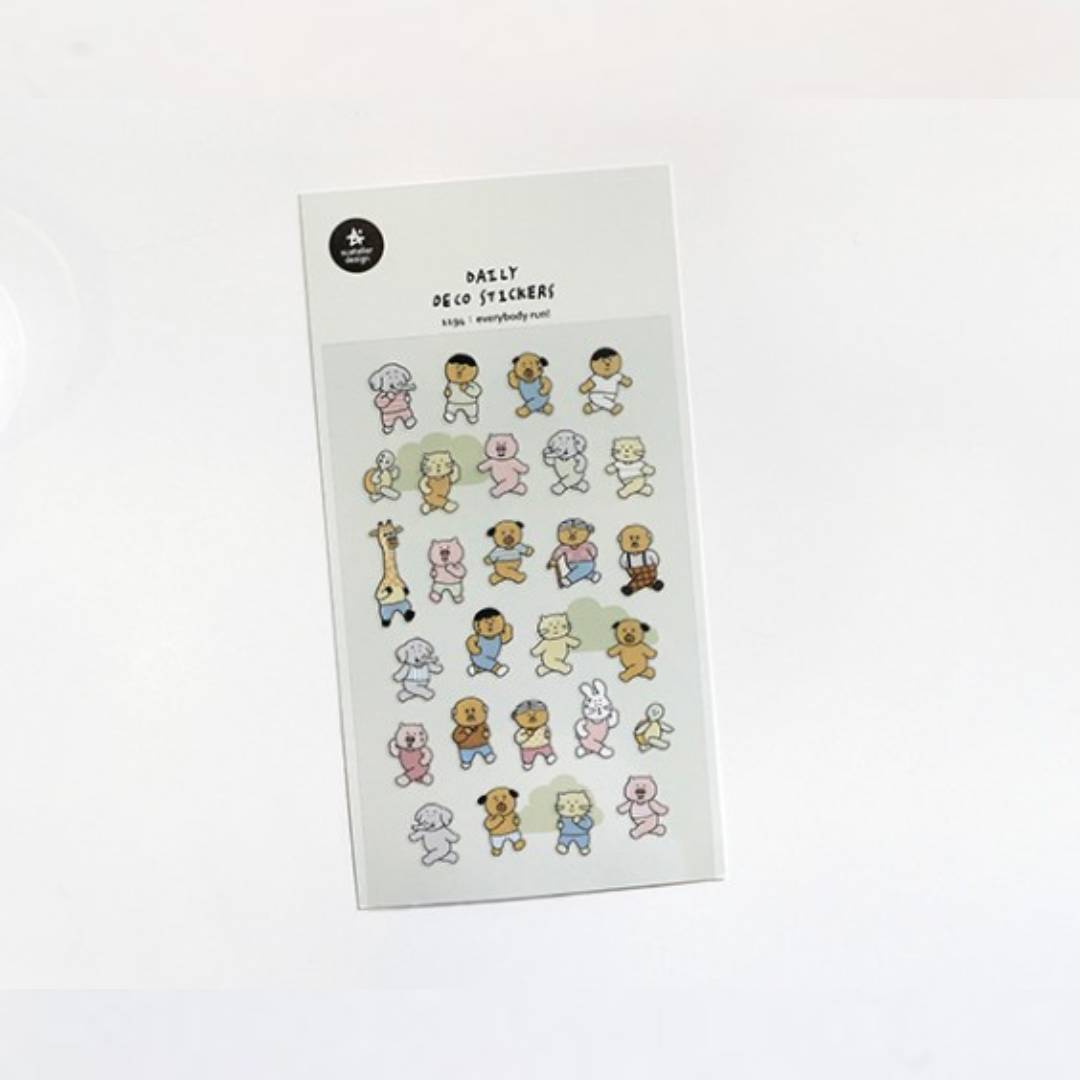 Suatelier Daily Deco Sticker — everybody run! — with packaging