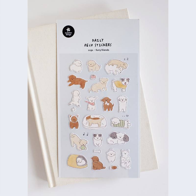 Suatelier Daily Deco Sticker — furry friends — applied in a journal