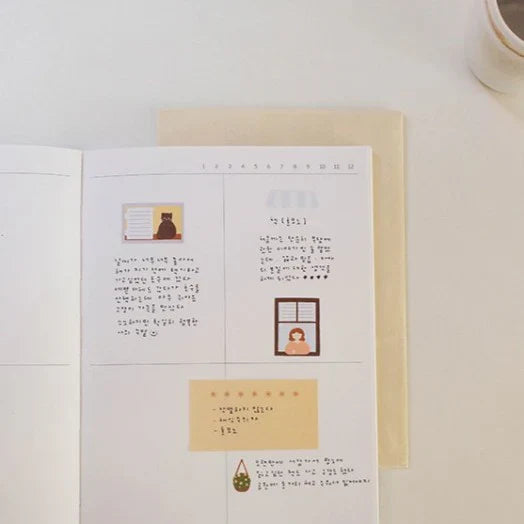 Suatelier Daily Deco Sticker — tiny moments — applied in a journal
