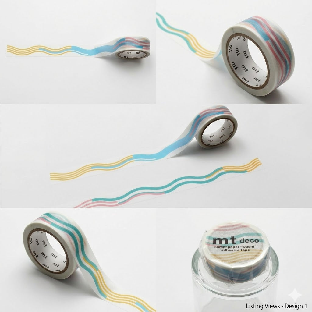 mt 1P Kamoi Washi Tape — Wavy Pastel — rolled out on paper