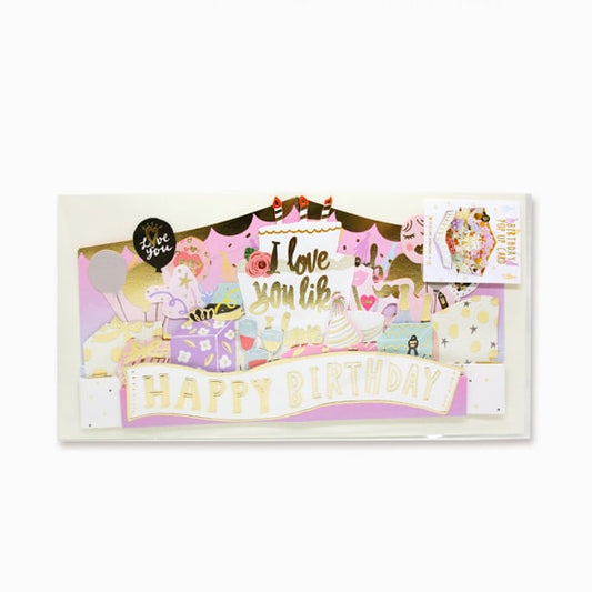 D'Won 3D Pop Up Birthday Card — I Love You Like I Love Cake — card open showing design