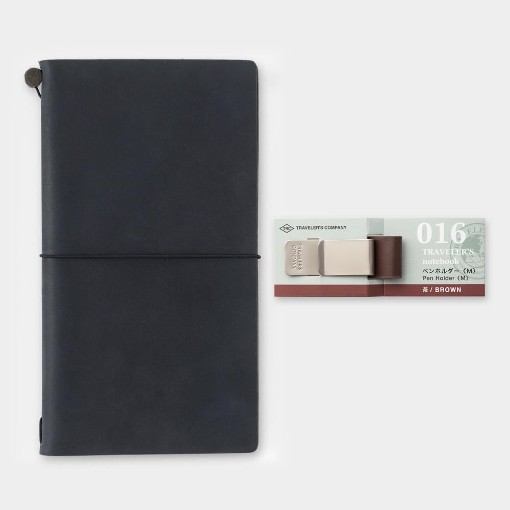 Traveler's Notebook Refill 016 Pen Holder <M> Brown — flat lay
