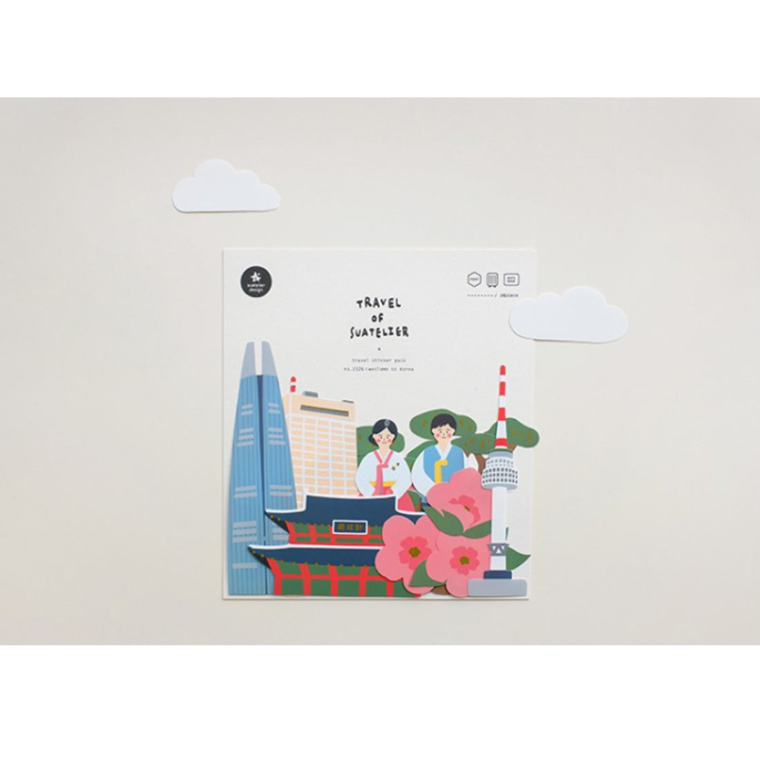 Suatelier Travel Luggage Sticker Pack — Welcome To Korea — with packaging