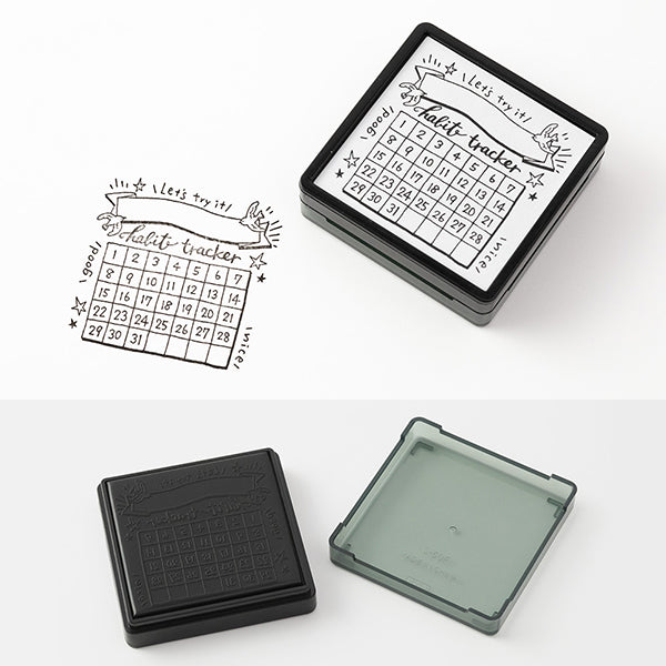 Midori Pre-inked Paintable Stamp — Habit Tracker — with packaging