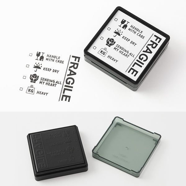 Midori Pre-inked Paintable Stamp — Fragile — with packaging