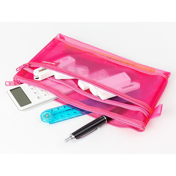 Midori CL Mesh Pen Pouch — Pink — with packaging