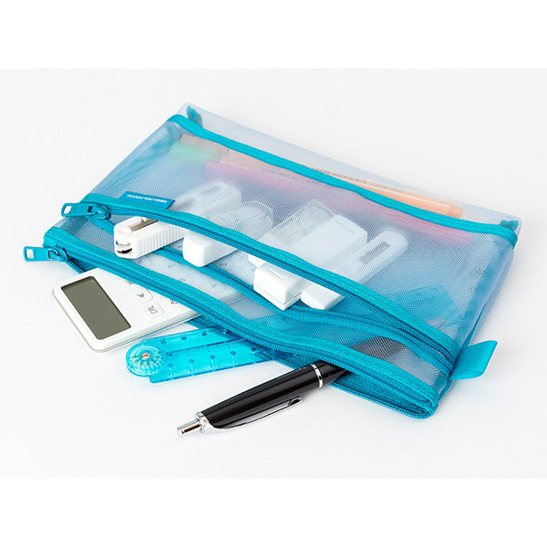 Midori CL Mesh Pen Pouch — Blue — with packaging