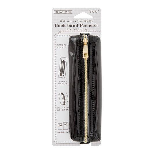 Midori Book Band Pen Case <B6-A5> — Clear Black — front view