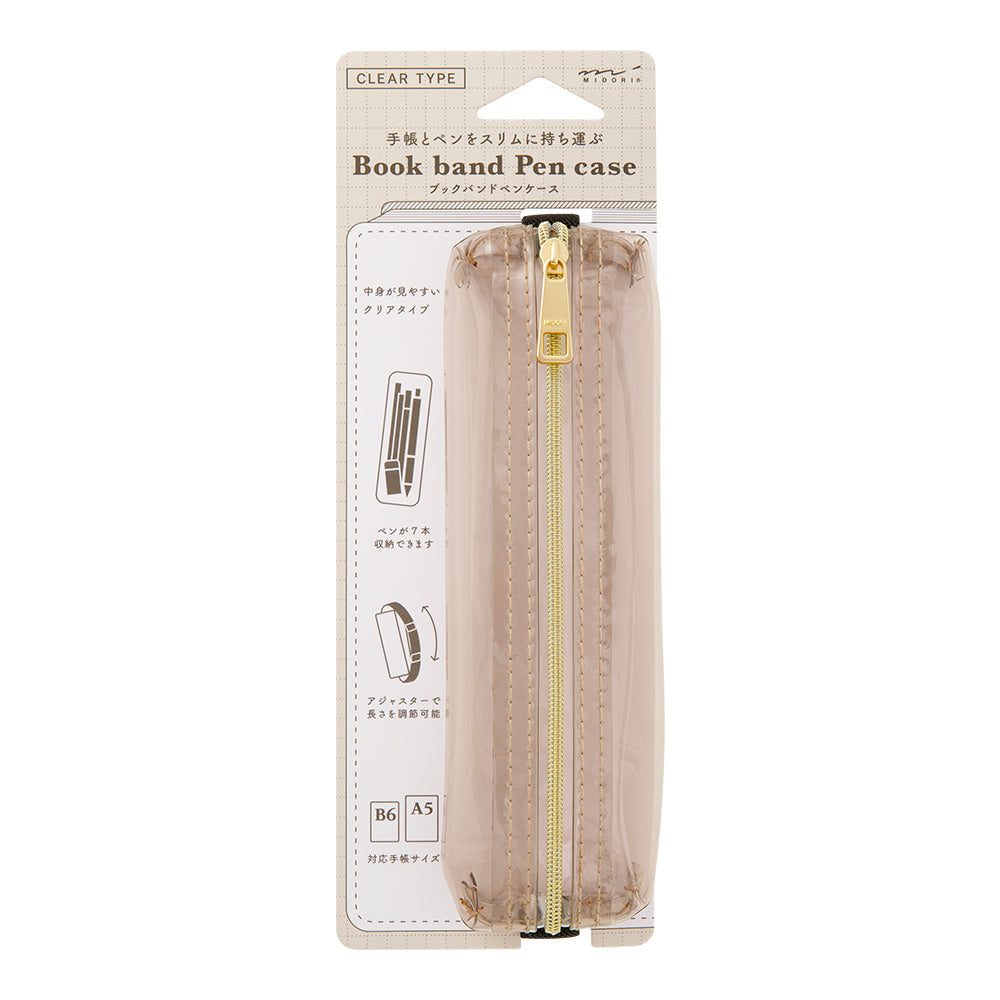 Midori Book Band Pen Case <B6-A5> — Clear Sepia — front view