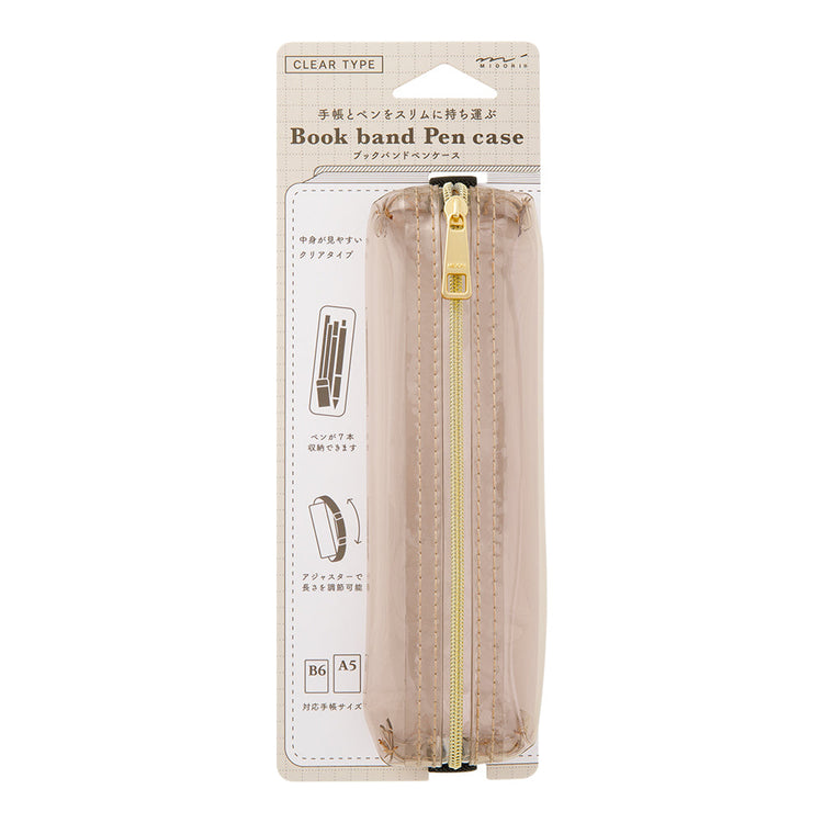 Midori Book Band Pen Case <B6-A5> — Clear Sepia — front view
