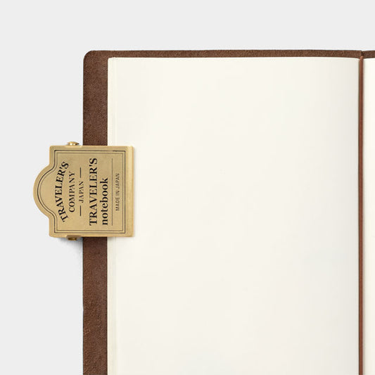 Traveler's Notebook Refill 030 (Regular Size) — Brass Clip TRC Logo — in use on paper