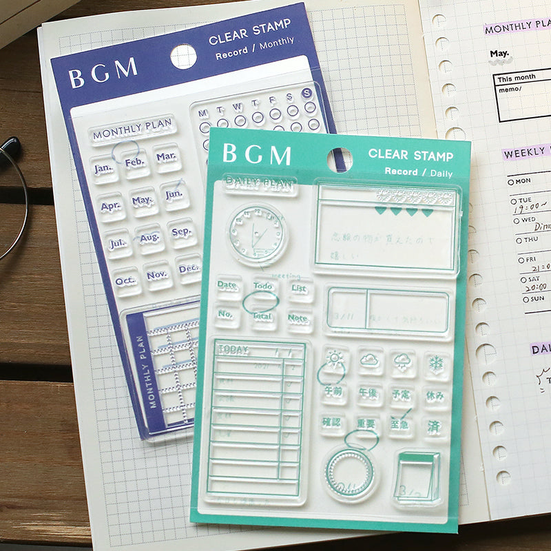 BGM Clear Stamp — Record / Daily — flat lay