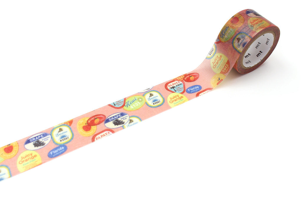 mt Trehari Washi Tape — Retro Fruit Label (Fab Tracing Paper) — with packaging
