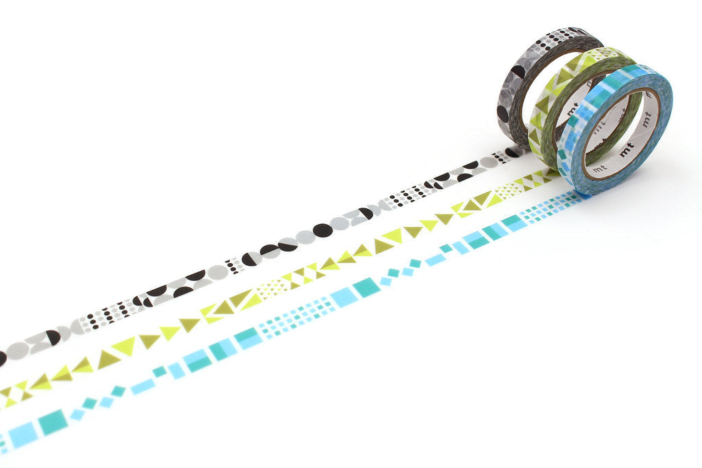mt Slim Deco Washi Tape — Geometric — rolled out on paper