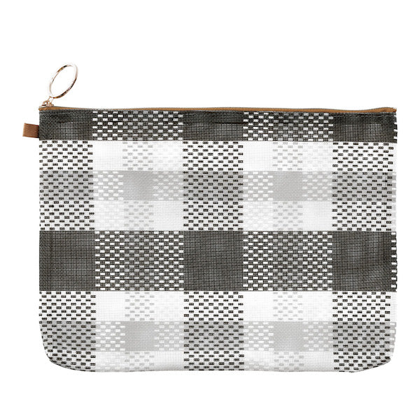 Midori Mesh Graphics Pouch <A5> — Check Black — front view