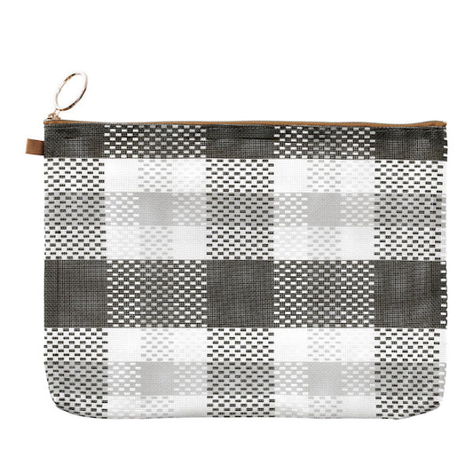Midori Mesh Graphics Pouch <A5> — Check Black — front view