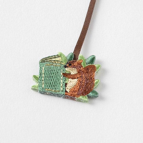 Midori Embroidery Bookmarker — Squirrel — with packaging