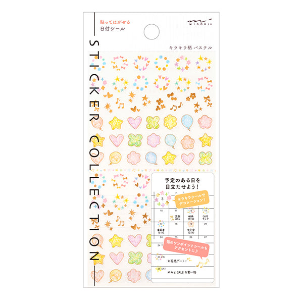 Midori Date Sticker — Twinkling Pastel — sheet front