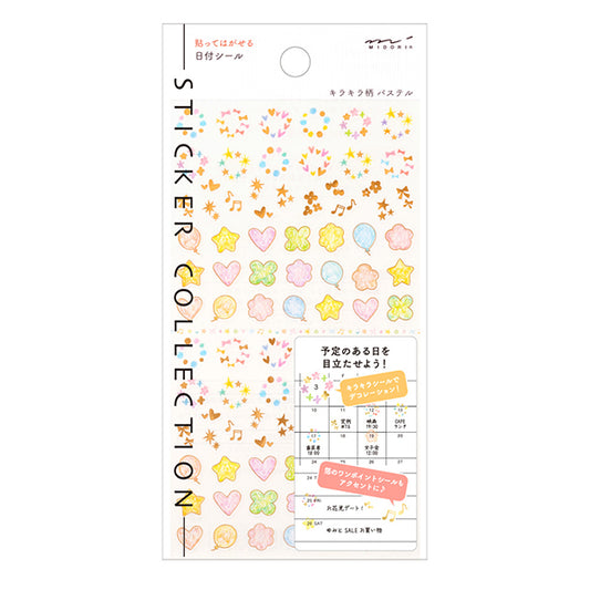 Midori Date Sticker — Twinkling Pastel — sheet front