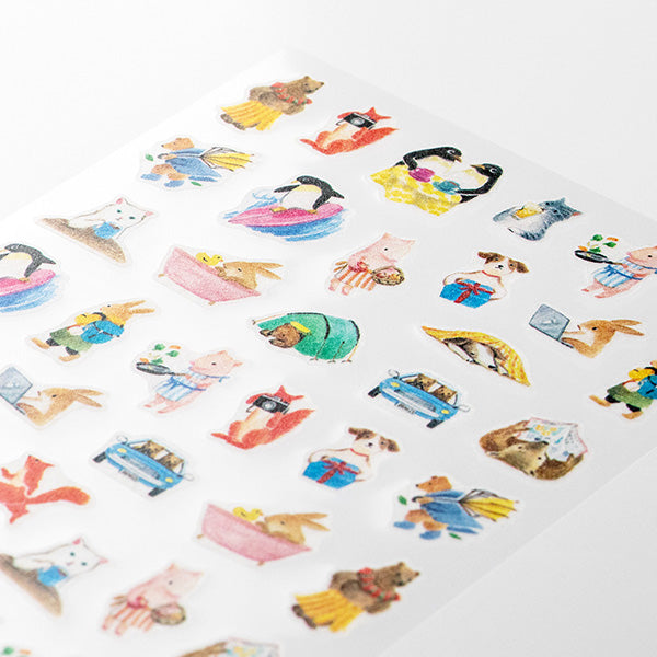Midori Daily Records Sticker — Animal Scenes — applied in a journal