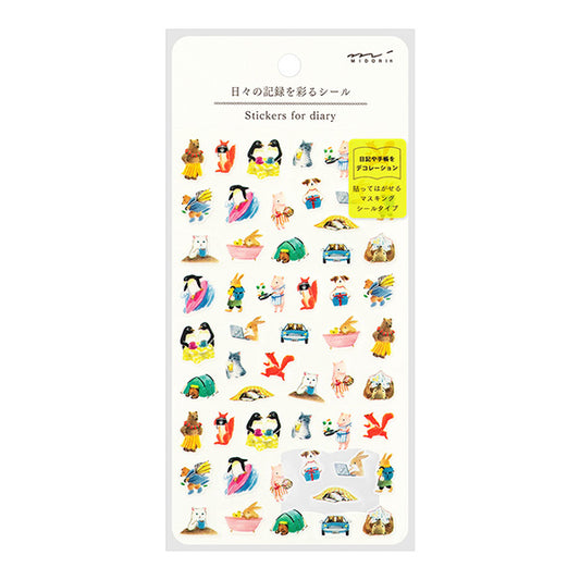 Midori Daily Records Sticker — Animal Scenes — sheet front
