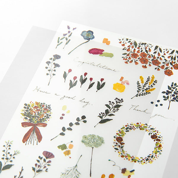 Midori Transfer Sticker — Motif Flower — applied in a journal