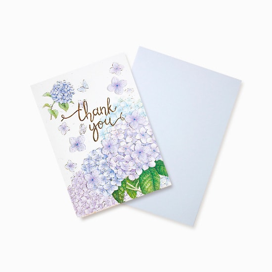 D'Won Thank You Card — Hydrangea — card open showing design