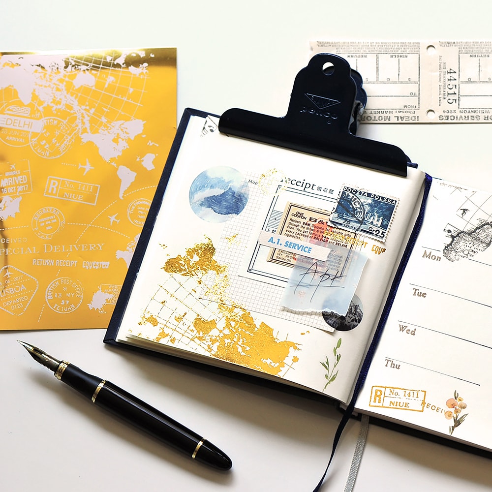 MU Craft Foil Print-On Sticker Postage 006 — applied in a journal