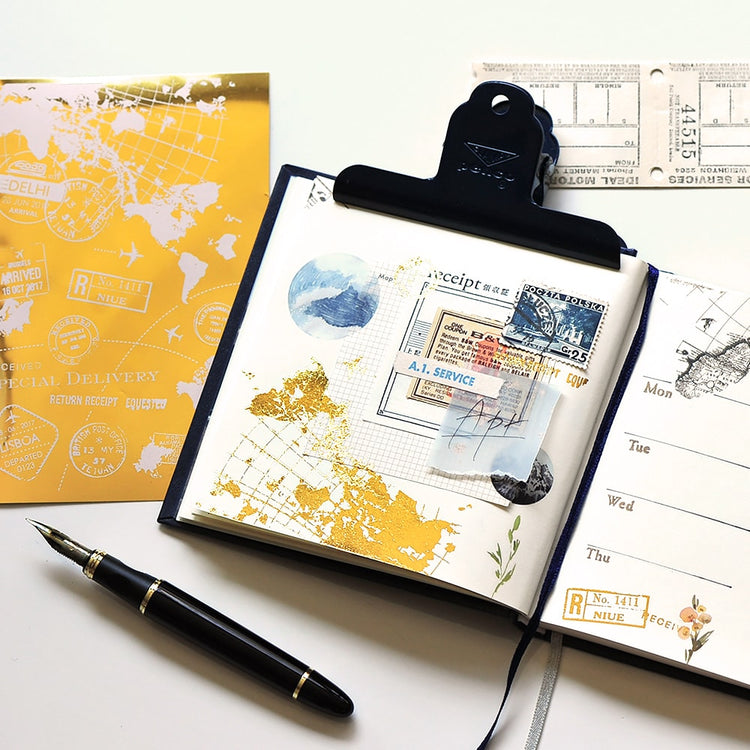 MU Craft Foil Print-On Sticker Postage 006 — applied in a journal