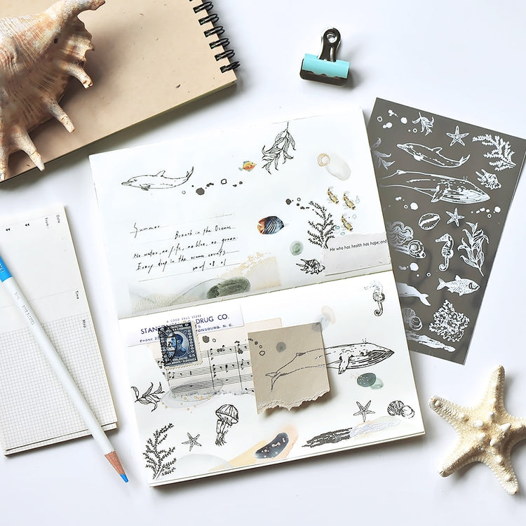 MU Craft Silver Foil Print-On Sticker 004 — applied in a journal