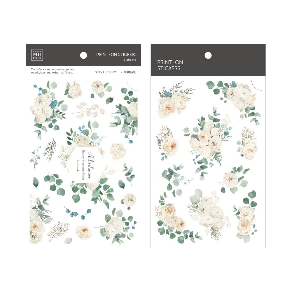 MU Craft Print-On Sticker White Flowers 169 — sheet front