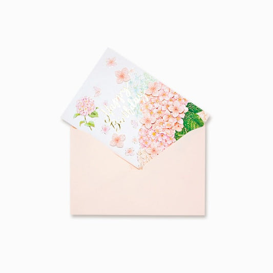 D'Won Birthday Card — Hydrangea — card open showing design
