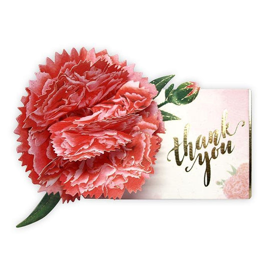 D'Won 3D Pop Up Thank You Card — Carnation, Red — card open showing design
