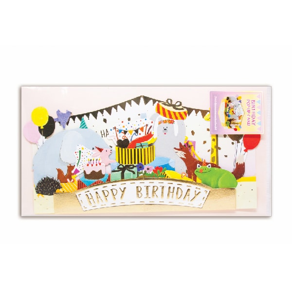 D'Won 3D Pop Up Birthday Card — Animal Parade — card open showing design