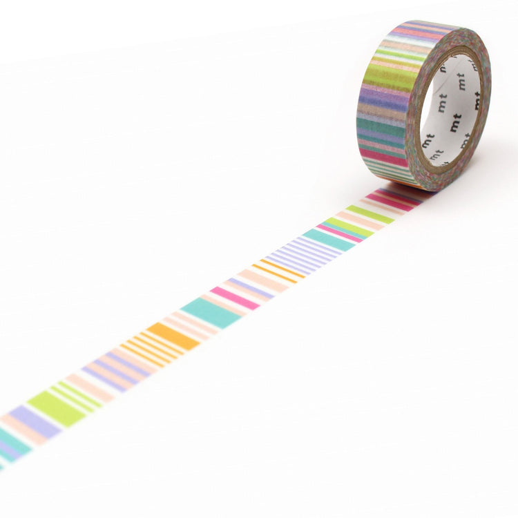 mt Deco Washi Tape — Multi Border Pastel — roll front