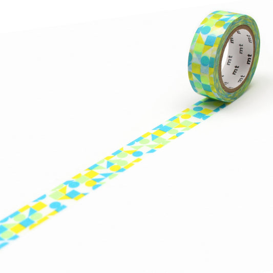 mt Deco Washi Tape — Maru Sankaku Shikaku Blue — roll front