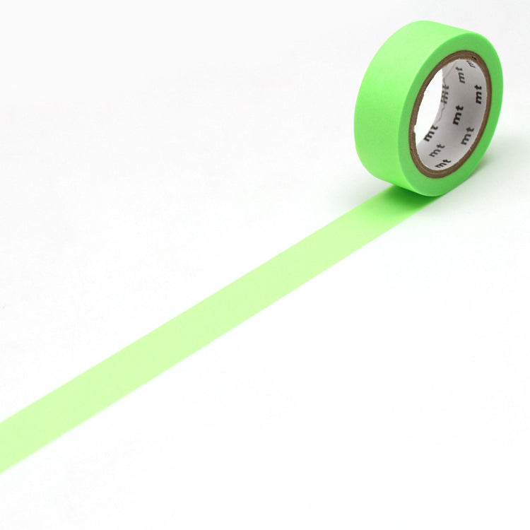 mt Basic Washi Tape — Shocking Green 7m — roll front