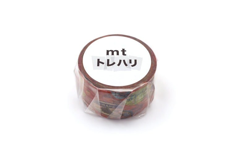 mt Trehari Washi Tape — Retro Fruit Label (Fab Tracing Paper) — rolled out on paper