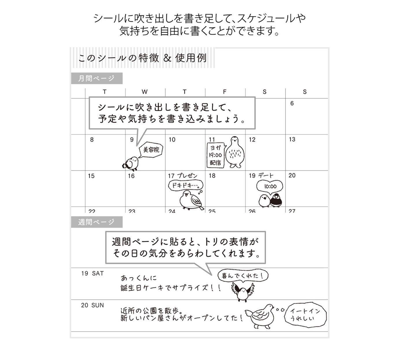 Midori Notebook Sticker — Talking Birds — close-up