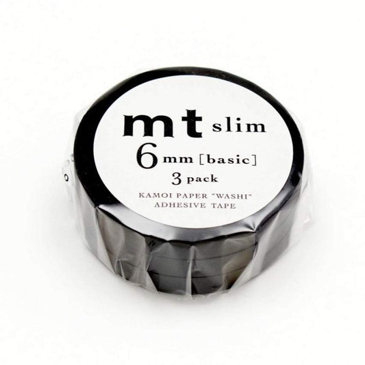 mt Slim 6mm Washi Tape — Set J Matte Black (7m) — pattern detail