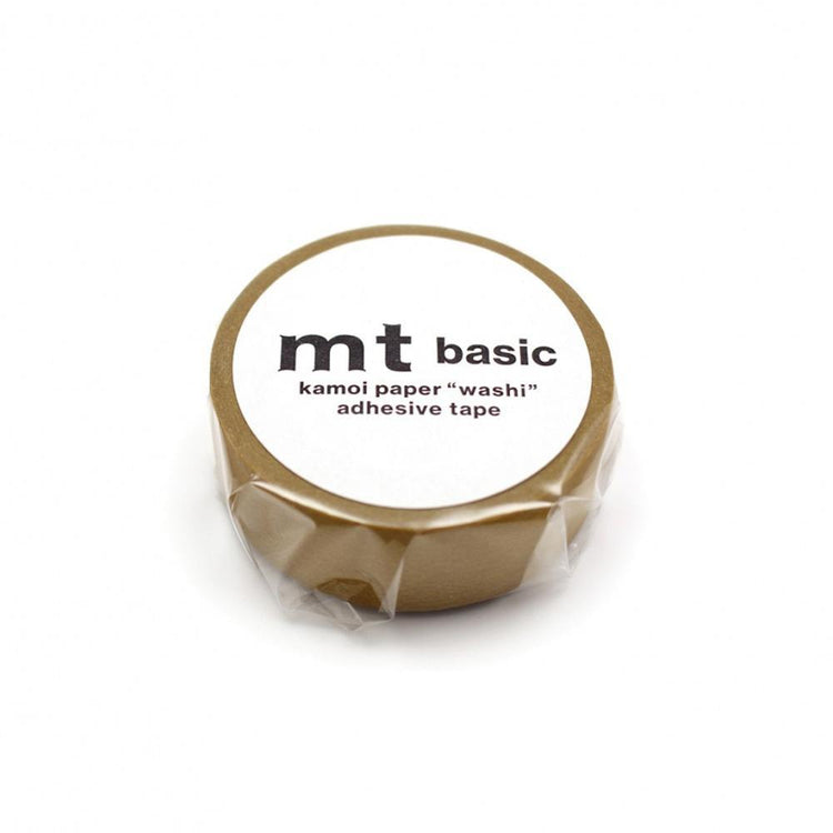 mt Basic Washi Tape — Matte Mustard 7m — rolled out on paper