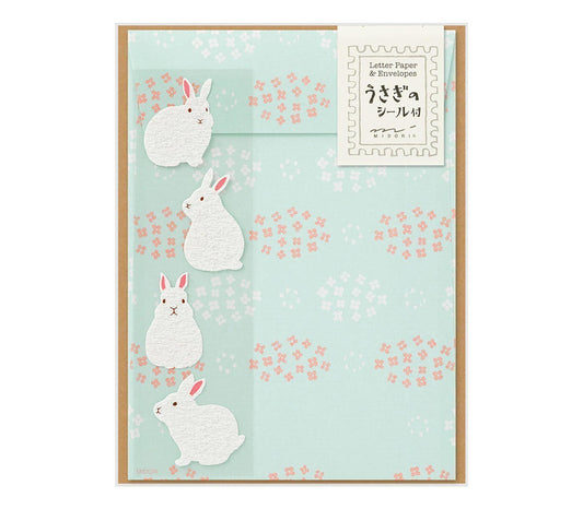 Midori Letter Set with Stickers — Rabbit — front view